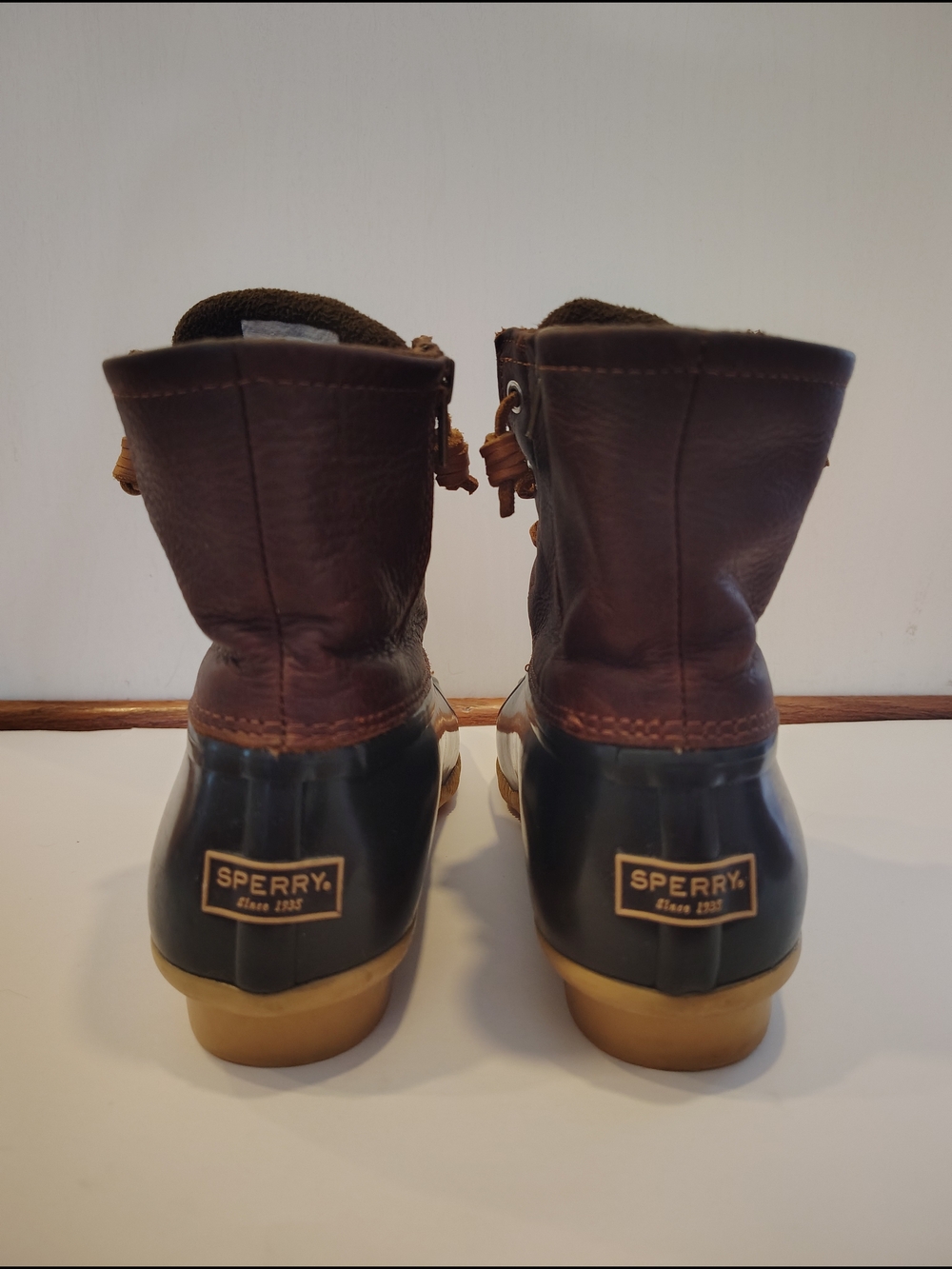 Sperry Women's Brown Leather & Black Leather Saltwater Rain Duck Boots